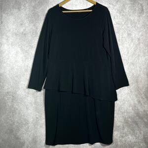Susan Graver Everyday‎ Peplum Dress Womens Large Black Knee Length Long Sleeves